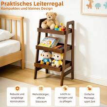 Solid Wood Ladder Shelf, Small 3-Tier Ladder Shelf, Freestanding Ladder Shelf With Open Storage, Side Table For Living Room, Bedroom, Study, Home Office, Walnut Color. - 1 - View 5