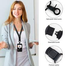 1Pc Solid Color PU Neck Teacher Lanyard With Hard ID Badge Holder, Breakaway Buckle Key Card Holder For Cruise Office School Pass Accessories - Multicolor - View 10