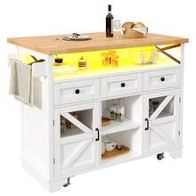 Mobile Kitchen Island Cart With Foldable Countertop, 3 Drawers, And Glass Door Storage Cabinet, X-Shaped Metal Frame Design, Versatile Storage, Suitable For Kitchen, Living Room, And Balcony - White - View 10