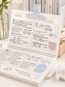 1pc Grid Paper Spiral Notebook, 25*17.5cm Graph Grid Journal With Note Block Area, 60 Sheets 120 Pages Stationery For Study Planning - Mesh Style - View 3