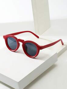 1pc Men's Women's Retro Round Small Frame PC Material Personalized Minimalist Fashion Glasses, Suitable For Parties, Travel, Vacation, Beach, Daily Decorative Eyewear - Sandy Red Frame Gray Sheet - View 1