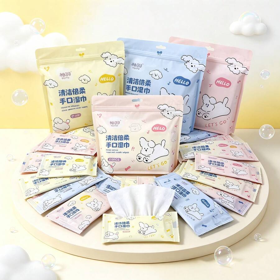 Gente Soft Wet Wipes, Soft Disposable Portable Travel Daily Use Unisex Individually Wrapped Non-Woven Small Pack Daily Travel Cleaning Wet Wipes - Multicolor - View 1