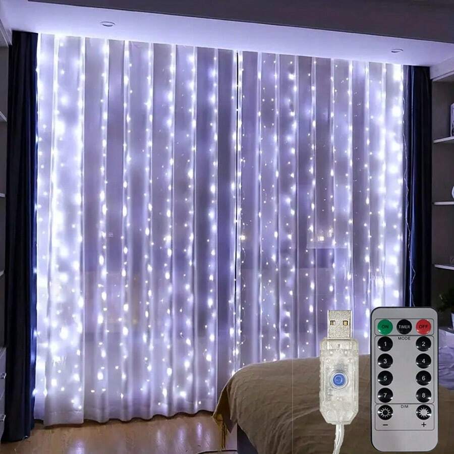 1pc Curtain Light, LED Fairy Lights With Remote Control, 8 Modes, USB Powered, Suitable For Bedroom Window Indoor String Lights, Christmas, Party, Wedding, Holiday Lighting Decoration