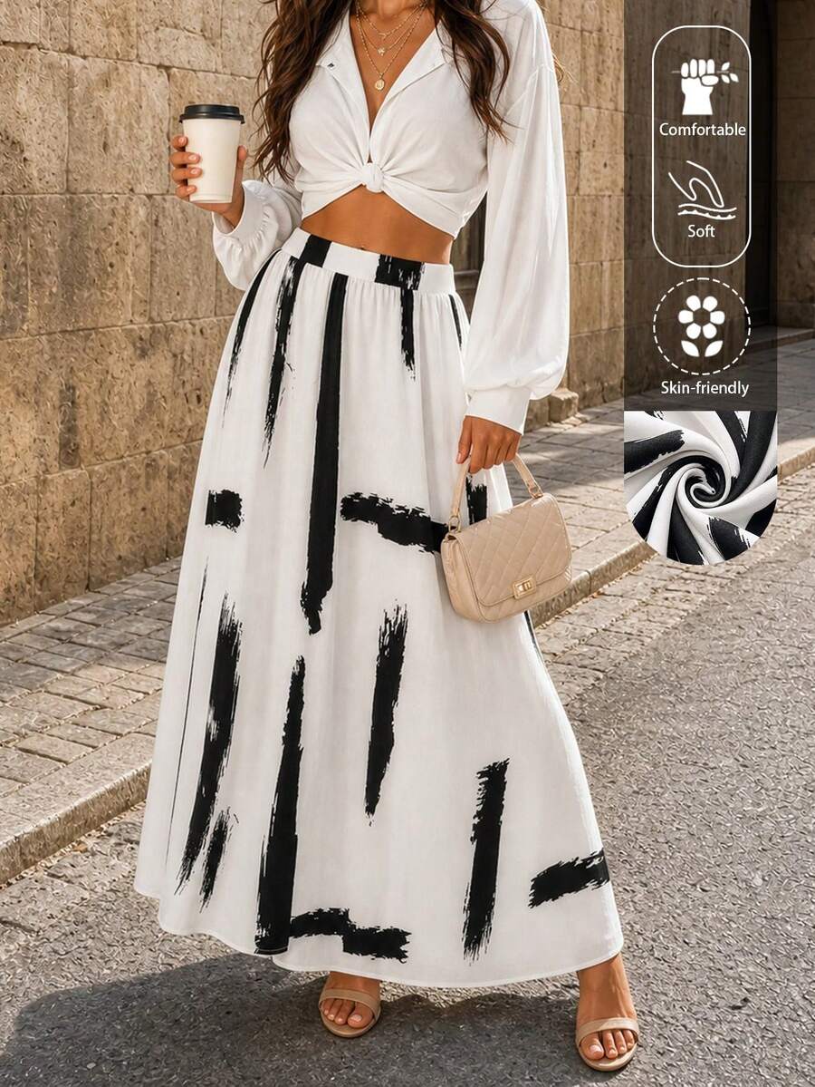 EARO Women's Casual Loose Design Unique Ink Painting Print Skirt ...