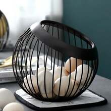 Cesta de hierro para almacenamiento de frutas, escurridor, recipientes para huevos y verduras, cesta nórdica para aperitivos, dulces y frutas, organizador de almacenamiento para el hogar y la cocina. - Blanco - Ver 4