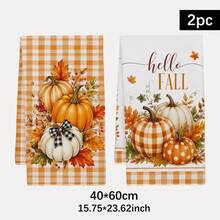 2PCS Kitchen Towel, Hello Autumn Series Pattern Printed, Watercolor Style 40*60cm Rectangular Microfiber Kitchen Towel, Dish Cloth, Tablecloth, Hand Towel, Kitchen Decor, Home Decor, Neighbor Housewarming Gift, Kitchen Napkin And Dish Cloth, Home Decor, Gift - Orange - View 12