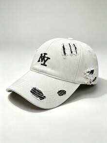 1pc NY Letter Embroidered Distressed Baseball Cap, Ripped Edge Vintage Washed Adjustable Casual Outdoor Hat, Unisex Daily Wear - Multi-color - View 9