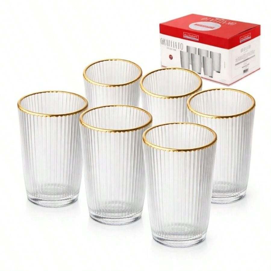 JOGO DE COPOS GRAFFIATO LONG DRINK HAUSKRAFT BORDA DOURADA - Transparente - Visão 1