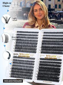 RITALASH RITA 2560/640pcs Eyelash Extension Set, Thick Eyelash Extension Kit 10-16mm, Dense Eyelash Clusters 30D+40D+50D+60D+80D+100D+W05+W06+W02+W04, Single Eyelash Set Includes Eyelash Glue, Eyelash Tweezers, DIY Eyelash Extension - Black - View 5