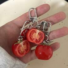 1pc New Cross-Border Funny Cute Realistic Tomato Keychain Pendant Gift For Best Friend And Friend Versatile Accessory - Multicolor - View 2