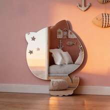 1pc Star-Shaped Cat Acrylic Wall Mirror, Self-Adhesive Cartoon Animal Mirror, Children's Room Nursery Wall Decor Mirror - Silver - View 5