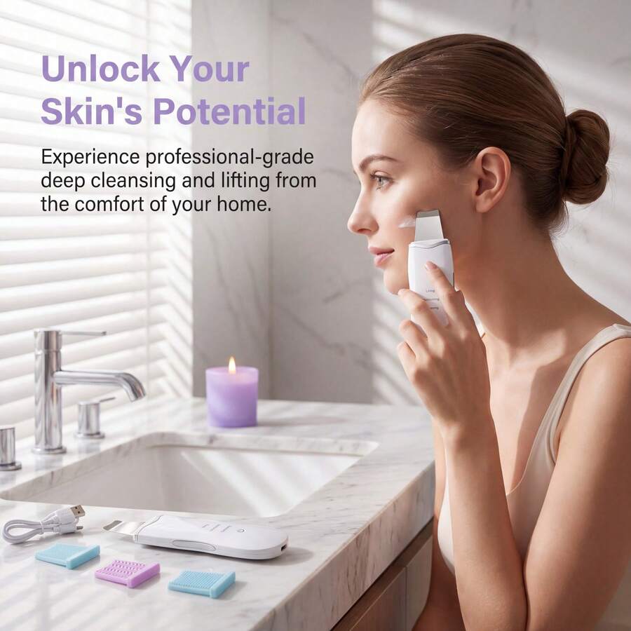 Face Scrubber, Facial Silicone Pore Cleaner, Rechargeable Blackhead Remover For All Skin Types , For Deep Cleansing And Exfoliation, 3 Modes, Wireless, White - 白色 - 查看 1
