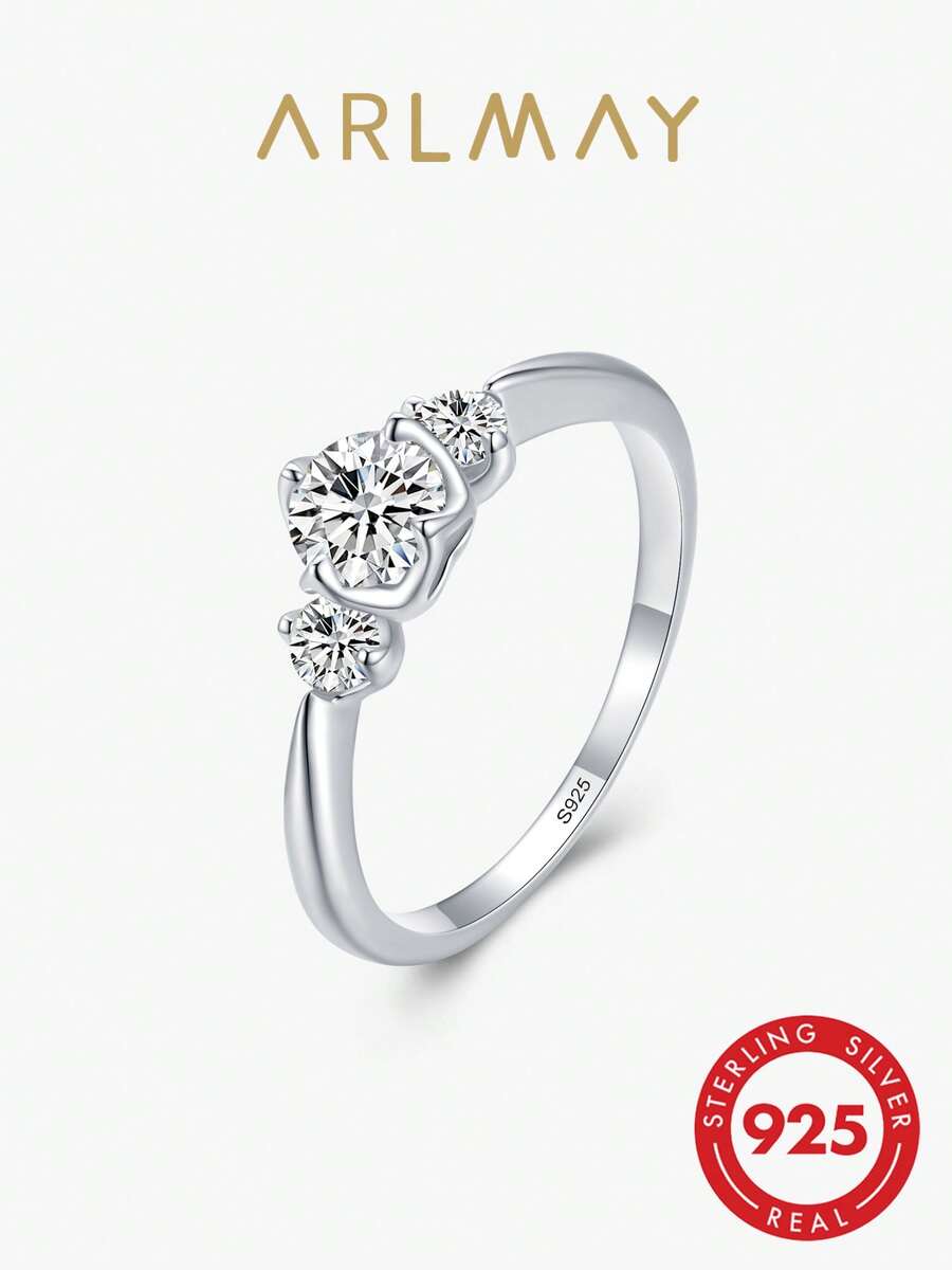 1pc 925 Sterling Silver Clear Zirconia Finger Rings For Women Wedding Engagement Fine Female Jewelry