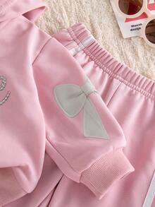 Autumn/Winter Cute & Gentle Pink Sportswear Set For Baby Girls & LOVE Letter Hooded Zip-Up Cardigan With 3D Bow Side Stripe Sweatpants Spring/Autumn Set - Pink - View 11
