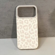 Leopard Print Full Texture Lychee Ivory White Phone Case, Compatible With Apple Phone 16/15/14/13/12/11 Plus Pro Max Series, Minimalist Design With Protective Function - Apricot - View 3