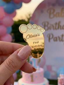 Personalized Baby Footprint Tag Mirror Acrylic Party Favor Decoration Keepsake Gift My Baptism Customized Name First Birthday Baptism Label - Multicolor - View 3