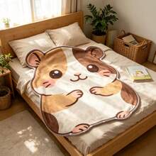 1pc Cute Cartoon Hamster Pattern Flannel Shaped Blanket, Soft Warm Comfortable, Suitable For Indoor And Outdoor Use, All Season, Comfortable Sofa Blanket Brings Ultimate Comfort, Best Gift For Elders And Parents. - Multicolor - View 6