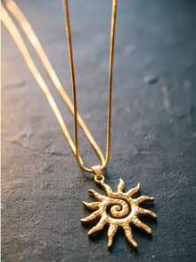 QTHOPE Spiral Vortex Sun Pendant Necklace Suitable For Girls' Daily Wear - Gold - View 4