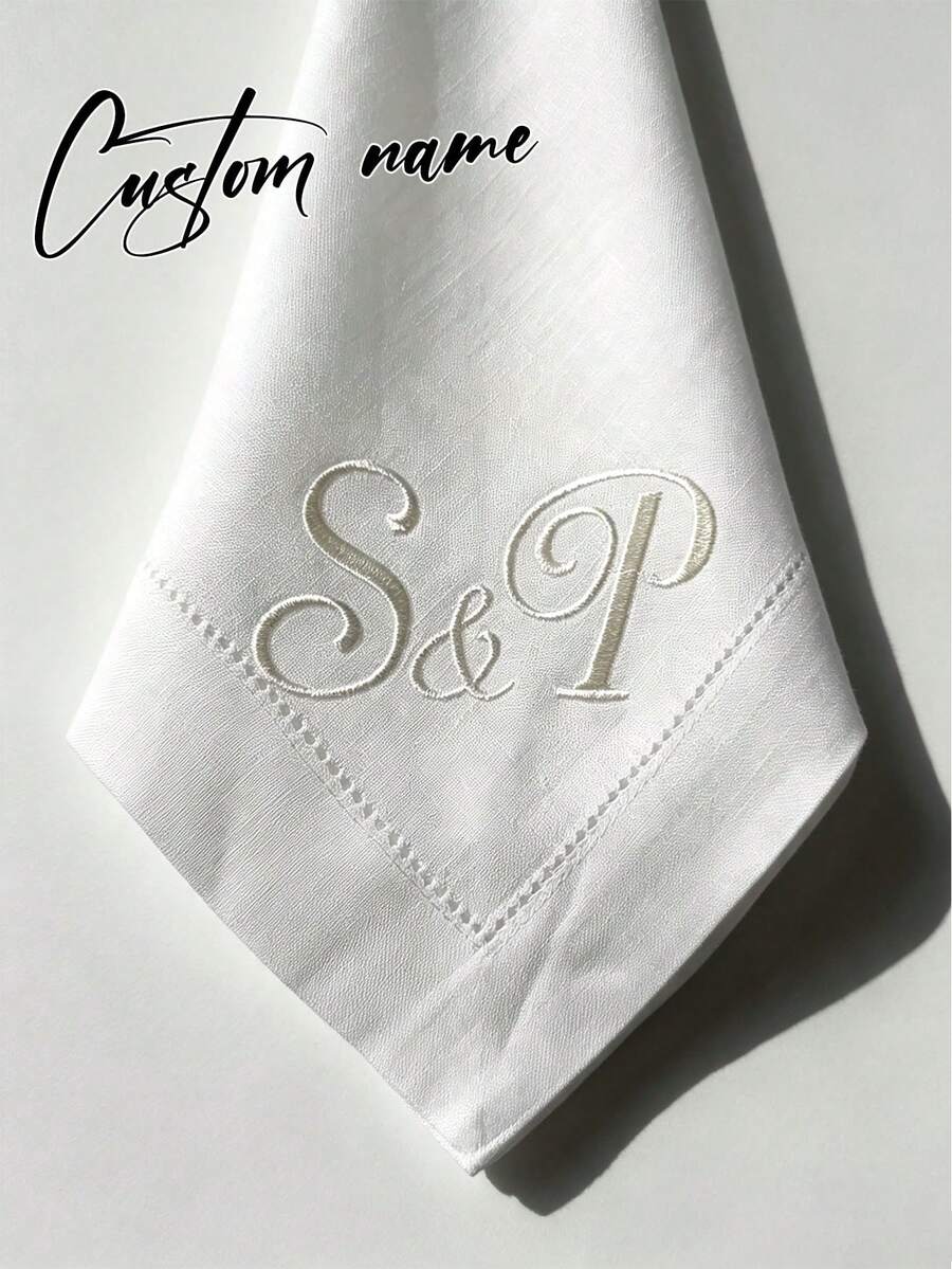 Custom Logo Embroidered Luxury Linen Napkins, Personalized Logo Embroidered Linen Napkins, Company Logo Embroidered Napkins, Suitable For Company Dinner, Monogrammed - Multicolor - View 1