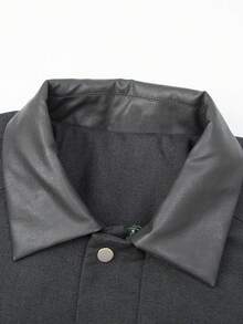 Vintage Leather Patchwork Lapel Mid-Length Jacket, Premium Fashion Streetwear For Men And Women, Spring/Autumn - Dark Grey - View 4