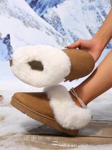 女款雪地靴 厚底增高保暖內裡皮革冬季套鞋 2025新款 - 棕色 - 查看 2