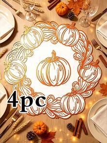 1/4/6pcs Pumpkin PVC Gold Foil Placemats, Suitable For Wedding Party Table Decor, Harvest Festival Placemats, Coffee Machine Mat, Non-Slip Heat-Resistant Mat, Suitable For Wedding Party, Holiday Celebration, Picnic Camping, Birthday Party Table Decor - Multicolor - View 11
