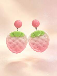 1 Pair Pink Cute 3D Strawberry Earrings, Simple Fashion Sweet Exaggerated Personalized, Suitable For Girls Dating, Vacation, Party, Gathering, Banquet, Daily Wear - Multicolor - View 3