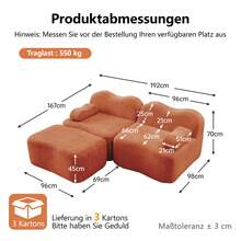 2 Seater L-Shaped Modular Boneless Sofa With 1 Ottoman, Wave Shape, Movable Armrest Cushion, For Living Room & Apartment, No Assembly Required, Orange, 192 X 167 X 70 Cm - Orange - View 5