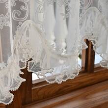 1pc Classical Jacquard Lace Sheer Curtain With Decorative Valance, Machine Washable Embroidered Floral Pattern, Rod Pocket Curtain Divider, Suitable For Living Room And Home Decor, Window Decoration, Unlined Pastoral Style Window Treatment, Pearl Lace Trim, Short Curtain - Multicolor - View 8