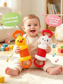 Soft Silicone Cartoon Duck Rabbit Accordion Baby Rattle Teether Toy, Stretchable And Foldable Sensory Musical Crib Toy With Crisp Bell Sound, Hand-Grip Chewable For Teething Relief, Montessori Early Education Fine Motor Skill Training Calming Soothing Toy, Lightweight Portable Travel And Tummy Time Play Toy, Ideal Gender-Neutral Baby Shower Registry Gift For Newborns, Toddlers, Boys And Girls Up To 18 Months - Multicolor - View 10