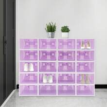 20 Stück Lila Faltbare Schuhboxen mit Herzgriff, Transparenter Klappdeckel Stapelbar aus PP/ABS, Groß Aufbewahrungsbox für Sneaker Pumps Sandalen Schlafzimmer Garderobe - Violett - Übersicht 6