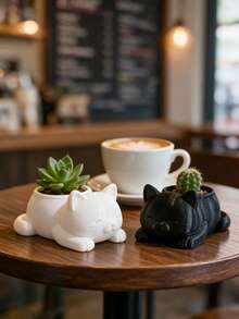 2pcs Cat Shaped Mini Planters, 3D Printed Succulent Pots, Multi-Color Flower & Plant Containers, Perfect For Girls Window Sill Office Desk Succulent Planting - Cat-shaped - View 5