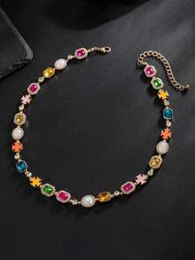 Minimalist Multi-Color Rhinestone Inlaid Hip Hop Cross Pendant Necklace, Suitable For Party, Streetwear And Holiday Wear - Multicolor - View 7