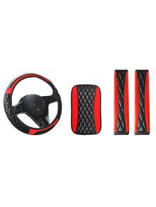 13/4pcs Universal Car Seat Covers - Black PU Leather & Breathable Mesh Seat Protector, Includes Steering Wheel Cover, Armrest Pad And Shoulder Strap Cover - Fine 3D - View 10