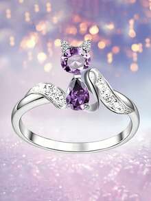 1pc Cute Cubic Zirconia Ring Women Wedding Engagement Party Jewelry Valentine's Day Gift - 1# - View 9