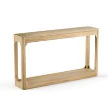 140cm langer, geschwungener Beistelltisch mit Stauraum, ein zweistöckiger Stauraumtisch für hinter dem Sofa, ideal für den Bereich hinter dem Sofa, den Eingangsbereich, den Flur und die Diele. Naturholzfarbe - Verschiedenfarbig - Übersicht 9