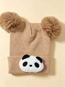 Cute Panda Knitted Hat, Double Pom-Pom Design, Suitable For Toddlers, Soft And Warm, Suitable For Daily Wear, Outdoor Walks And Home Sleep - Multicolor - View 14