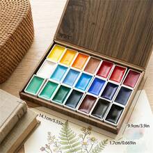 21 Colors Solid Watercolor Paint Set With Wooden Storage Box, Portable Travel Watercolor Paint Set, Suitable For Sketching, Illustration, Hand Drawing, Art Supplies For Artists And Beginners - Sets - View 3