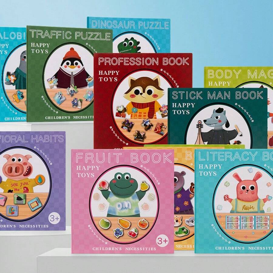 Cartoon Colorful Illustration Tri-Fold Large Layout Design, Multiple Styles Available For Free Assembly And Matching, Reusable Sticky, Toddler Focus And Cognitive Game, Home Early Education, Travel Entertainment, Children's Birthday Gift
