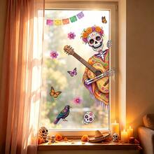 1/2pcs Cute Yet Eerie Mexican Day Of The Dead Window Stickers, Double-Sided PVC Electrostatic Adsorption Glass Stickers, Suitable For Kitchens, Bathrooms, Living Rooms, Cafes, And Home Decor. - Multicolor - View 1
