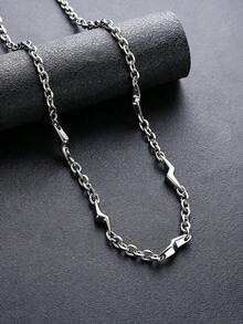1pc Men's Versatile Hip-Hop Asymmetric Flame Pendant Necklace, Fade-Resistant - Silver - View 3