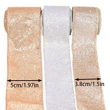 1Roll Classic Christmas Tree Decoration Golden Ribbon Golden Silvery Powder Decorative Bow Material Christmas Wire Edging Ribbon For Gift Packing - Gift Wrapping Tape - View 7