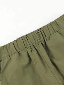 Teen Boys Street Style Cargo Wide Leg Pants, Side Color Block Stripe Elastic Waist Multi-Pocket Straight Leg Casual Long Pants - Army Green - View 7