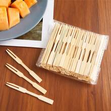 100/200/300pcs Disposable Bamboo Fruit Forks, Double-Prong Mini Forks 9cm/3.54inch Smooth And Easy To Insert, Suitable For Birthday Parties, Afternoon Tea, Picnic, Camping, BBQ, Buffet, Fruit Platter - Multicolor - View 3