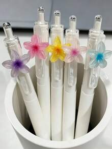 6/1pc 0.5mm Black Ink Pen With A Plumeria Flower Design, Smooth Writing, Creative Stationery Set, Perfect For Everyday Office Use Or As A Gift, Stylish Pen Set Made Of Durable Lightweight Plastic, Multi-Pack, A Back-To-School Essential - A - View 2