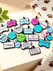 Customized Pet ID Tags, Personalized Dog Name Tags, Engraved Cat Tags, Pearl Acrylic Phone Number Tags - Multicolor - View 7