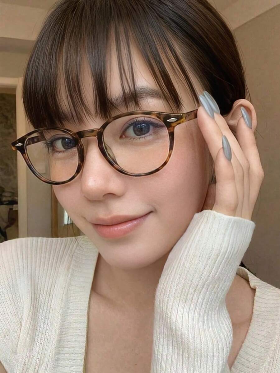 1件復古豹紋鉚釘圓框眼鏡，PC材質，輕量，Y2K風格，適合日常辦公通勤、返校季