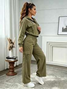 Women Two-Piece Outfits - Army Green - View 4