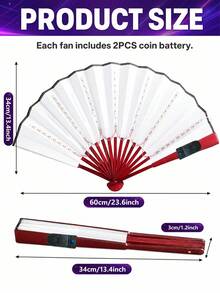 1个带LED灯的嘉年华折叠扇，大型手持扇，带彩色灯光（含电池），派对礼物，母亲节，世界杯，表演，婚礼，生日，家居装饰，夜店，荧光派对用品，日式拍扇，音乐节，嘉年华，游乐设备，圣诞节，万圣节派对，秋季装饰，角色扮演，发光 - 發光扇子 - 查看 12