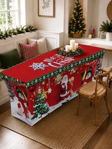 1pc Christmas Fitted Elastic Tablecloth, Polyester Spandex Full Coverage Elastic Table Cover, Printed With Santa Claus, Snowman And Christmas Tree Patterns, Rectangular Wrinkle-Resistant Tablecloth, Suitable For Holiday Party Buffet Dessert Table Decoration - Multicolor - View 6